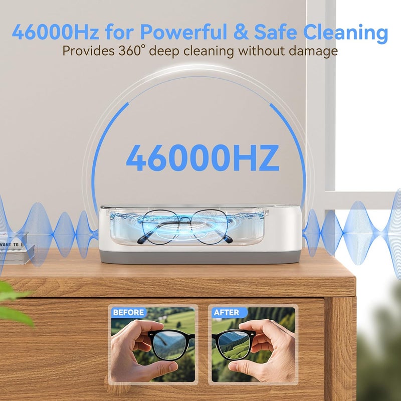 KUNPHY Ultrasonic Jewelry Cleaner, Jewelry Cleaner Machine 12oz 46KHz, Professional Sonic Cleaner with One-Touch Operation, Sonic Cleaner for Rings, Glasses, Jewelry, Dentures White - Image 2